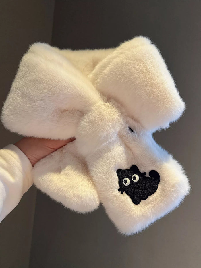 Embroidered Cat Plush Scarf